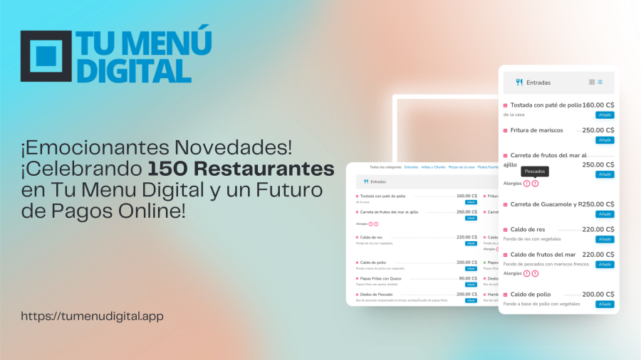 Tu Menu Digital Alcanza un Hitos de 150 Restaurantes en su Plataforma Digital